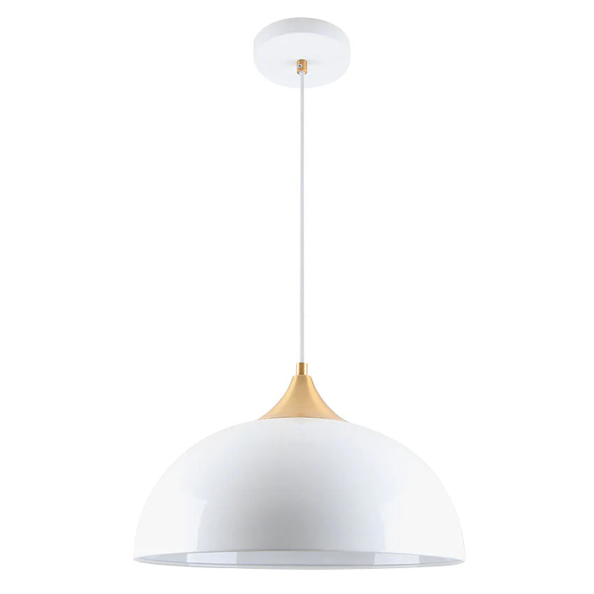High Gloss Black/White Dome Style Metal Pendant E27 Black - Image 2