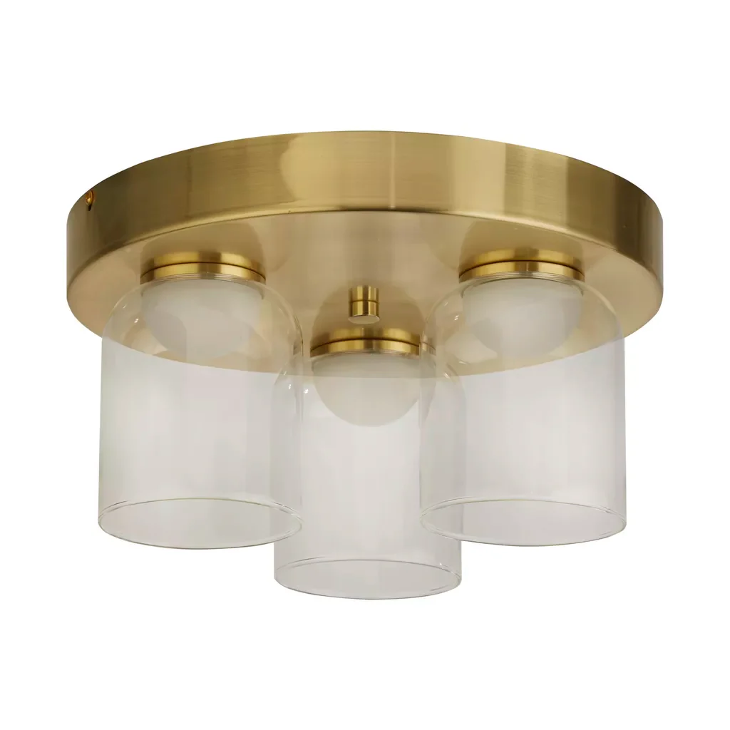 Highball LED 3Lt Bathroom Flush Light- Satin Brass & Clear Glass - Image 5