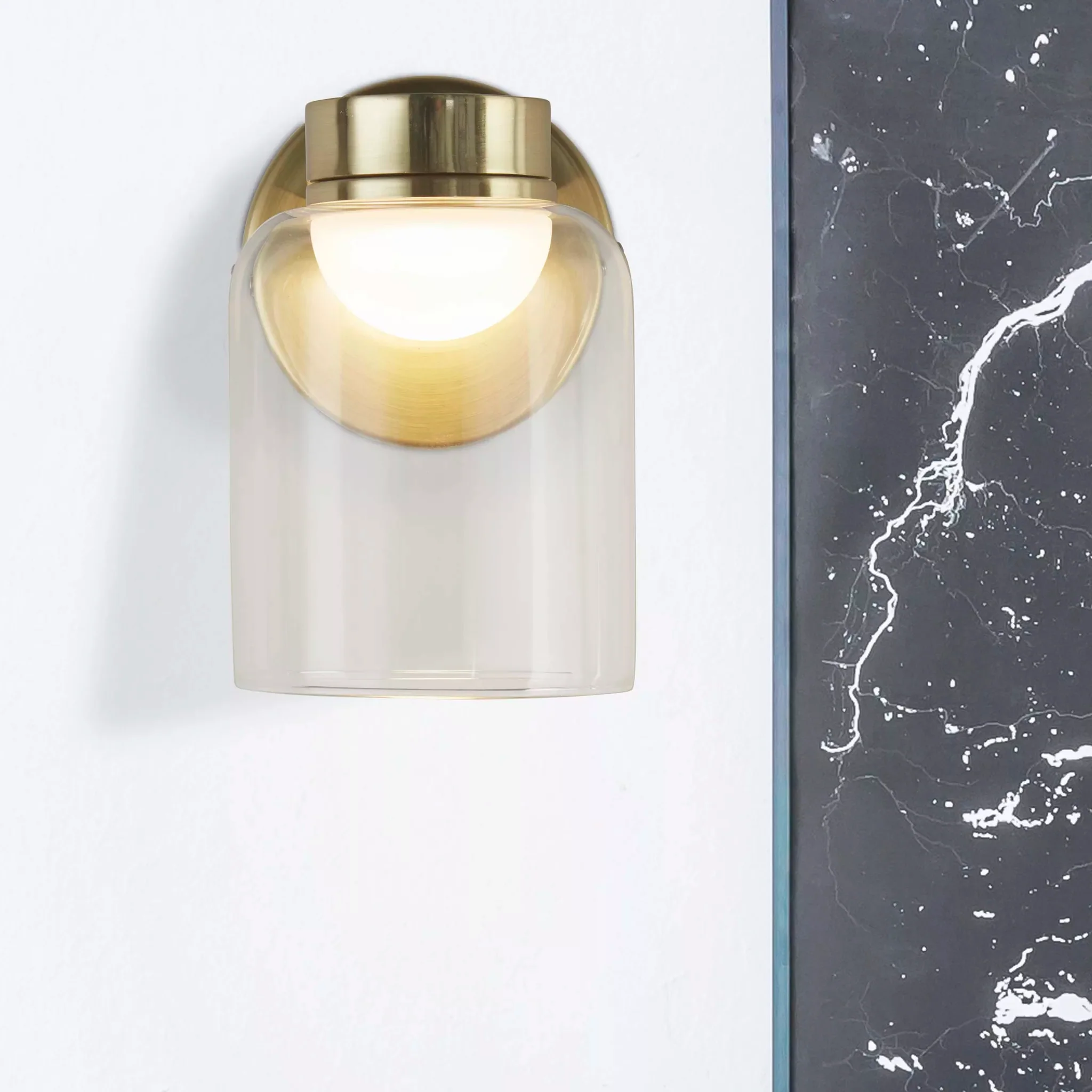 Highball LED Wall Light- Satin Brass & Clear Glass - Image 4