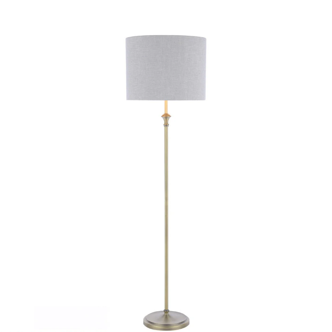 Highgrove Floor Lamp Matt Antique Brass/Polished Chrome With Shade E27