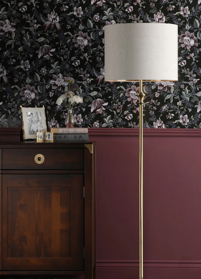 Highgrove Floor Lamp Matt Antique Brass/Polished Chrome With Shade E27 - Image 2