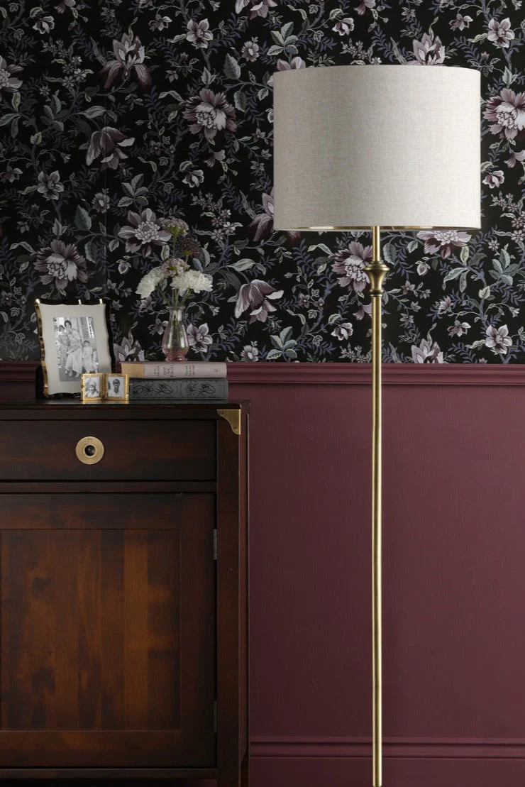 Highgrove Floor Lamp Matt Antique Brass/Polished Chrome With Shade E27 - Image 3