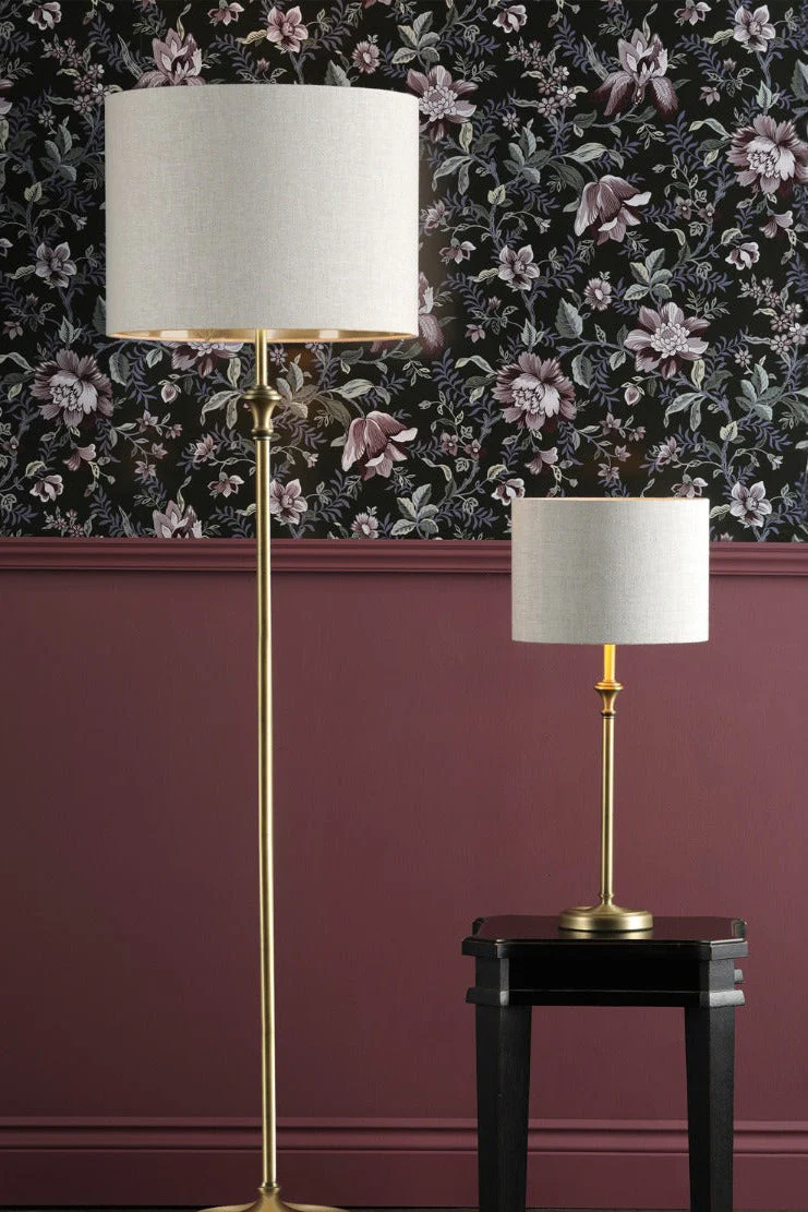 Highgrove Floor Lamp Matt Antique Brass/Polished Chrome With Shade E27 - Image 4