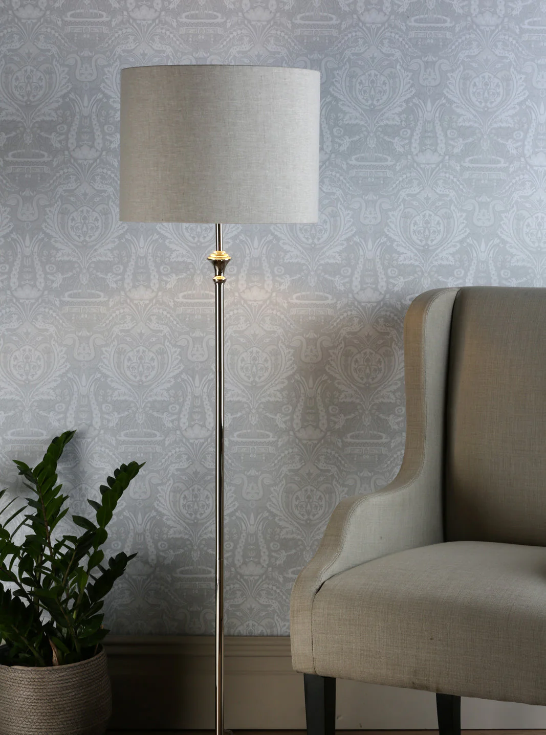 Highgrove Floor Lamp Matt Antique Brass/Polished Chrome With Shade E27 - Image 7