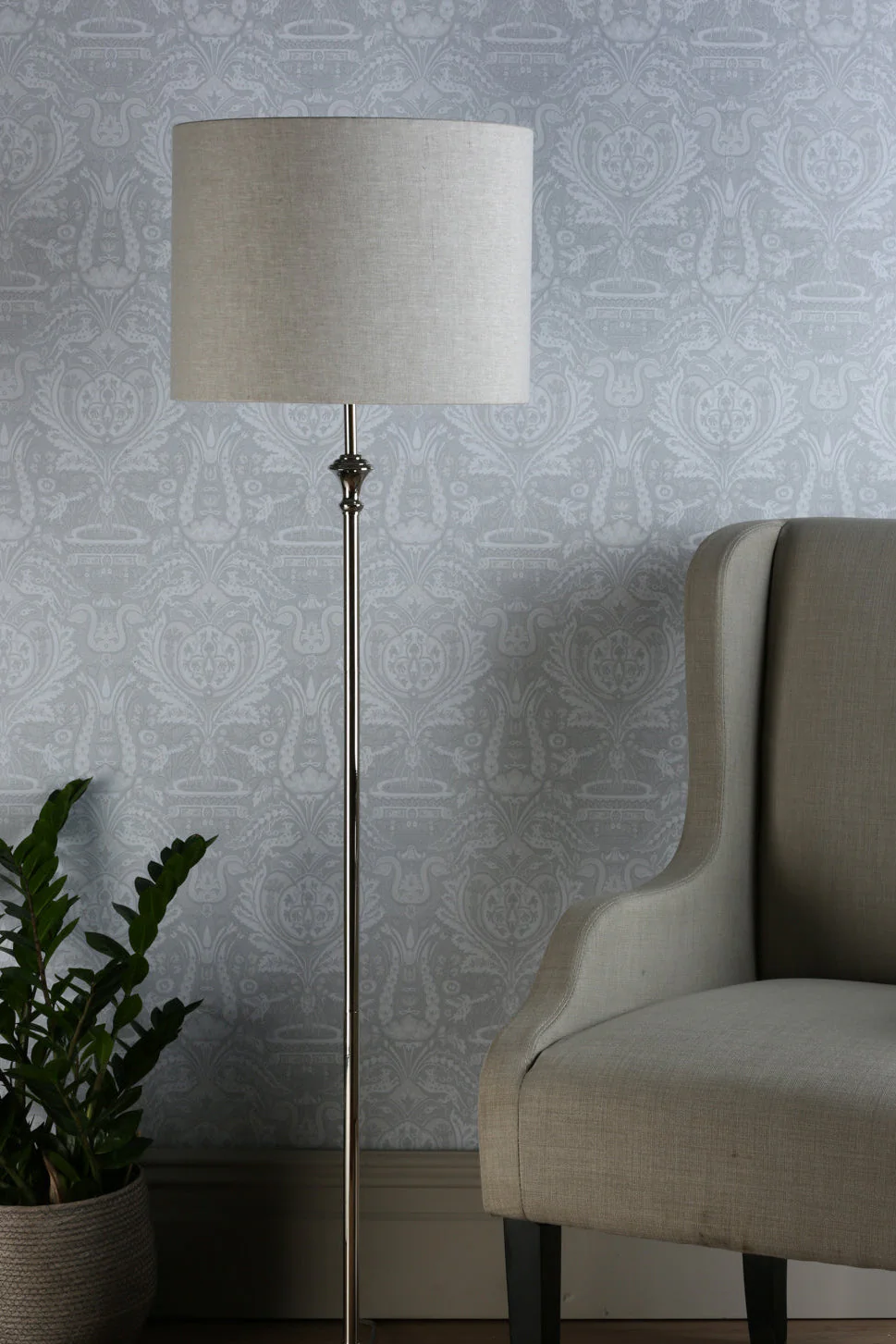 Highgrove Floor Lamp Matt Antique Brass/Polished Chrome With Shade E27 - Image 8