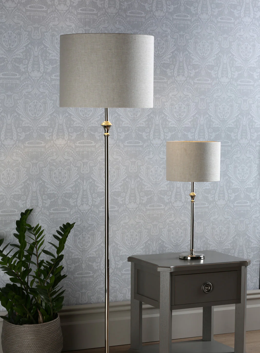 Highgrove Floor Lamp Matt Antique Brass/Polished Chrome With Shade E27 - Image 9