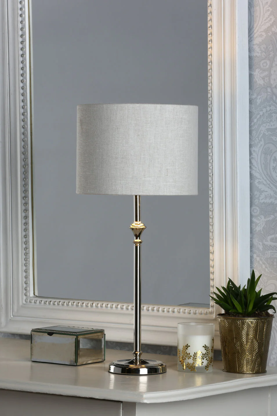 Highgrove Table Lamp Matt Antique Brass/Polished Chrome With Shade E14 - Image 7