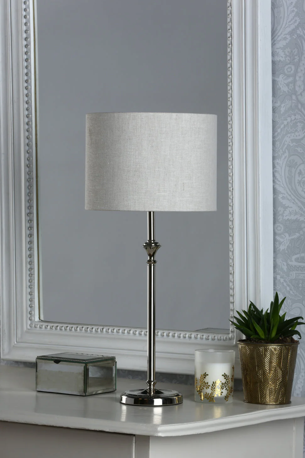 Highgrove Table Lamp Matt Antique Brass/Polished Chrome With Shade E14 - Image 8