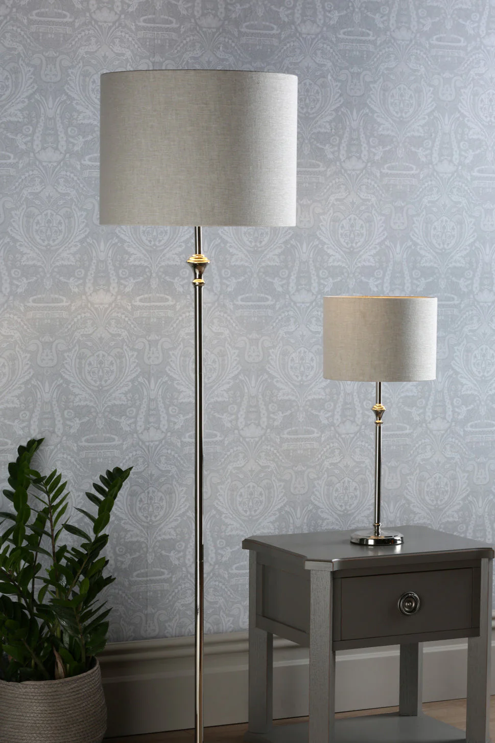 Highgrove Table Lamp Matt Antique Brass/Polished Chrome With Shade E14 - Image 9