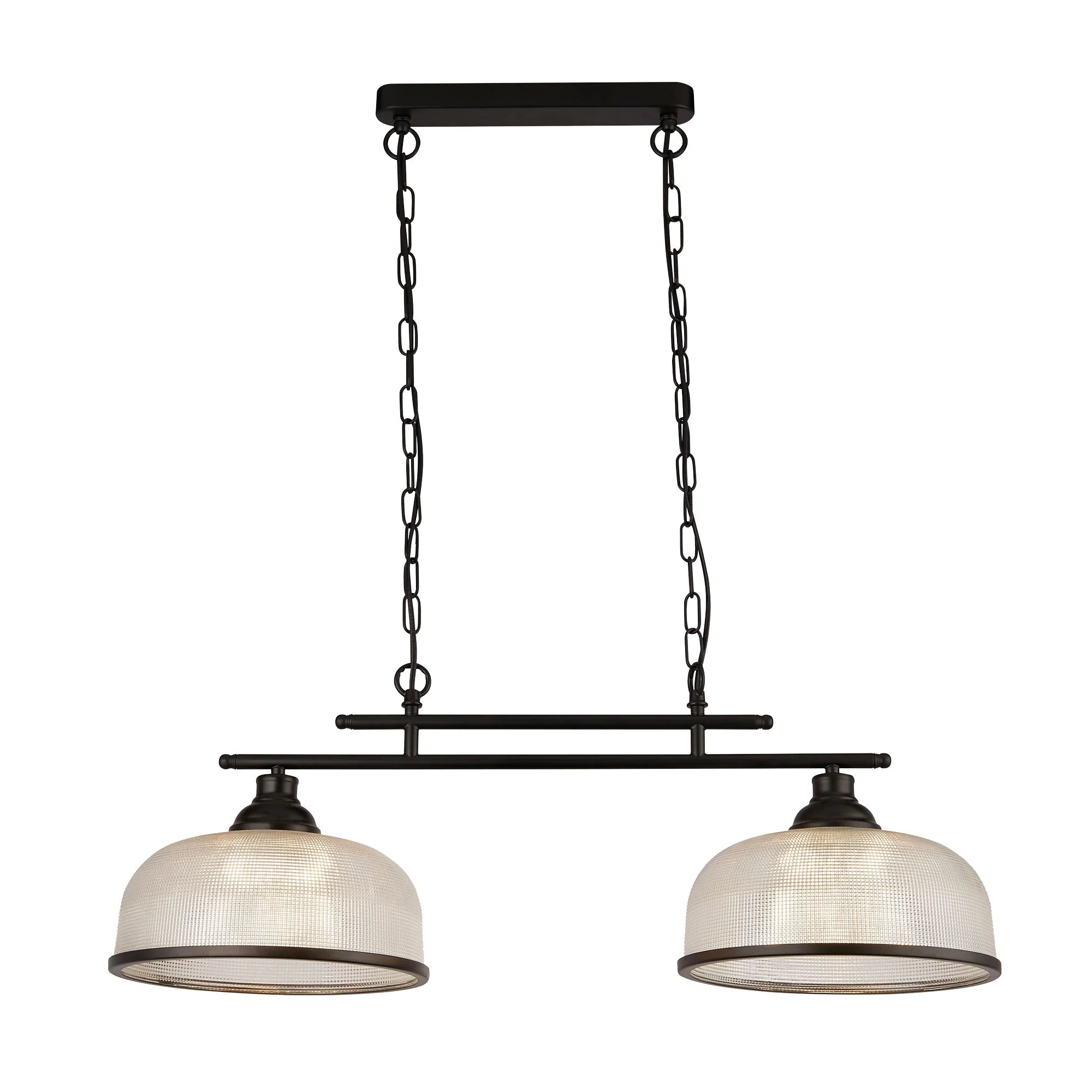 Highworth 2/3Lt Kitchen Light - Black Metal & Holophane Style Glass