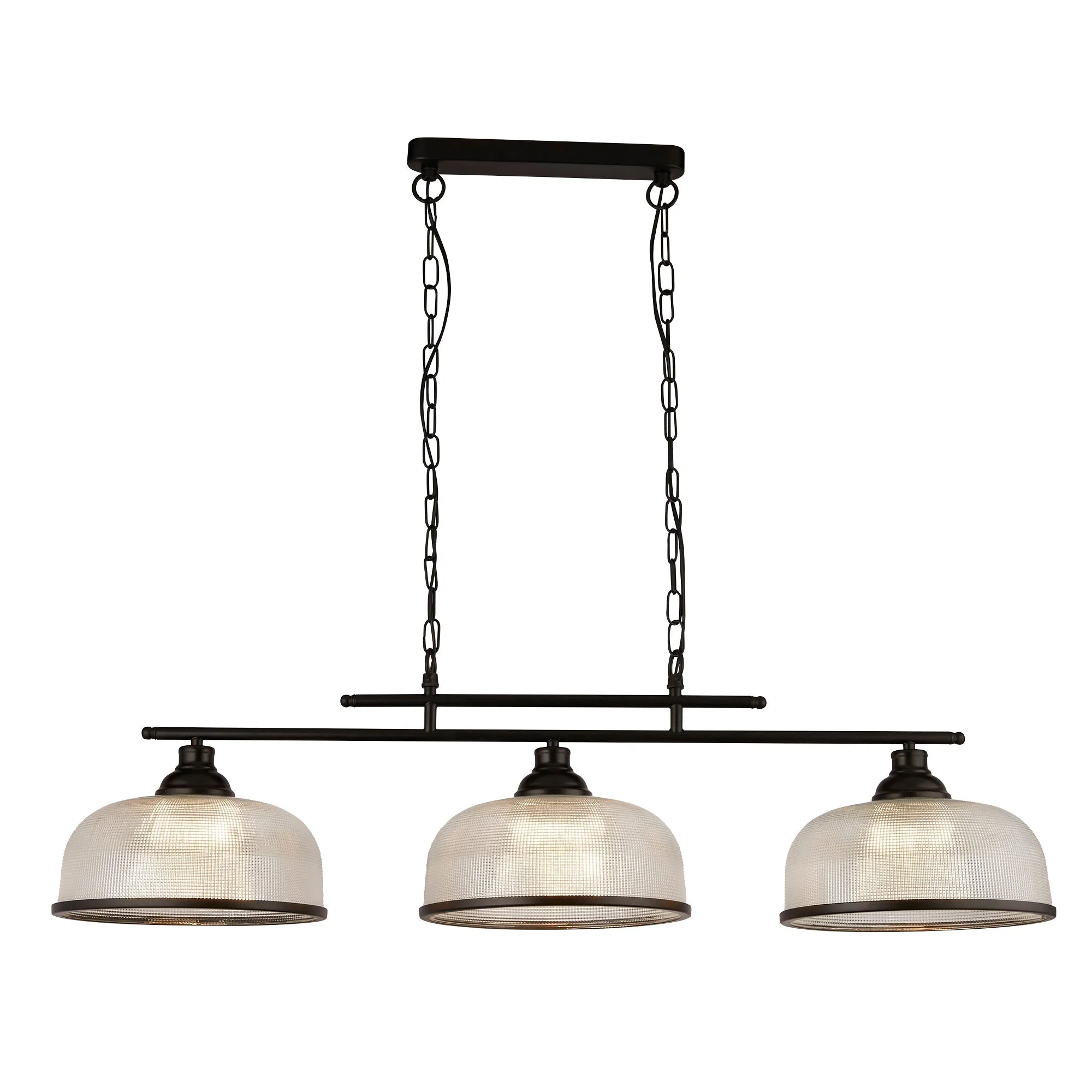Highworth 2/3Lt Kitchen Light - Black Metal & Holophane Style Glass - Image 2