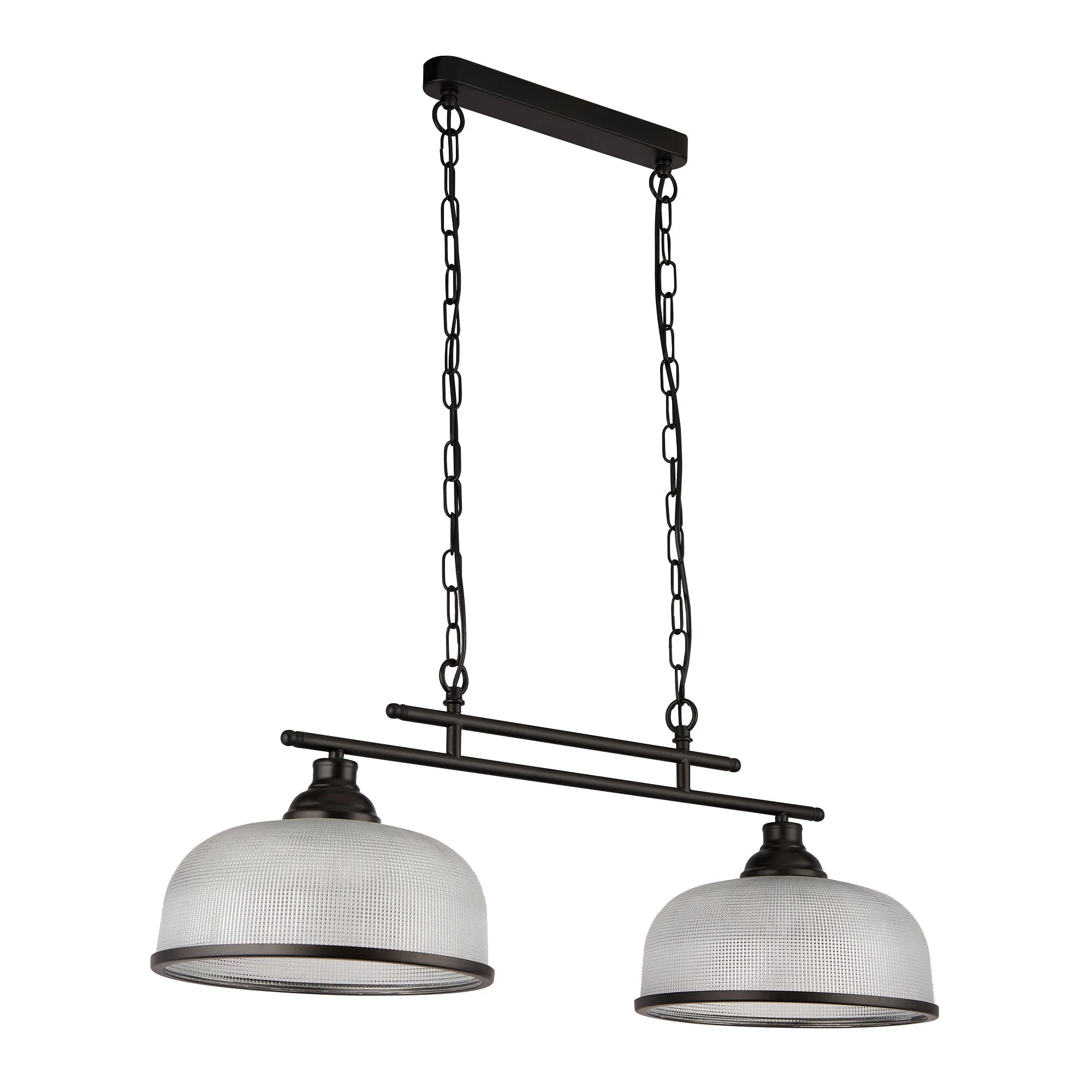 Highworth 2/3Lt Kitchen Light - Black Metal & Holophane Style Glass - Image 3