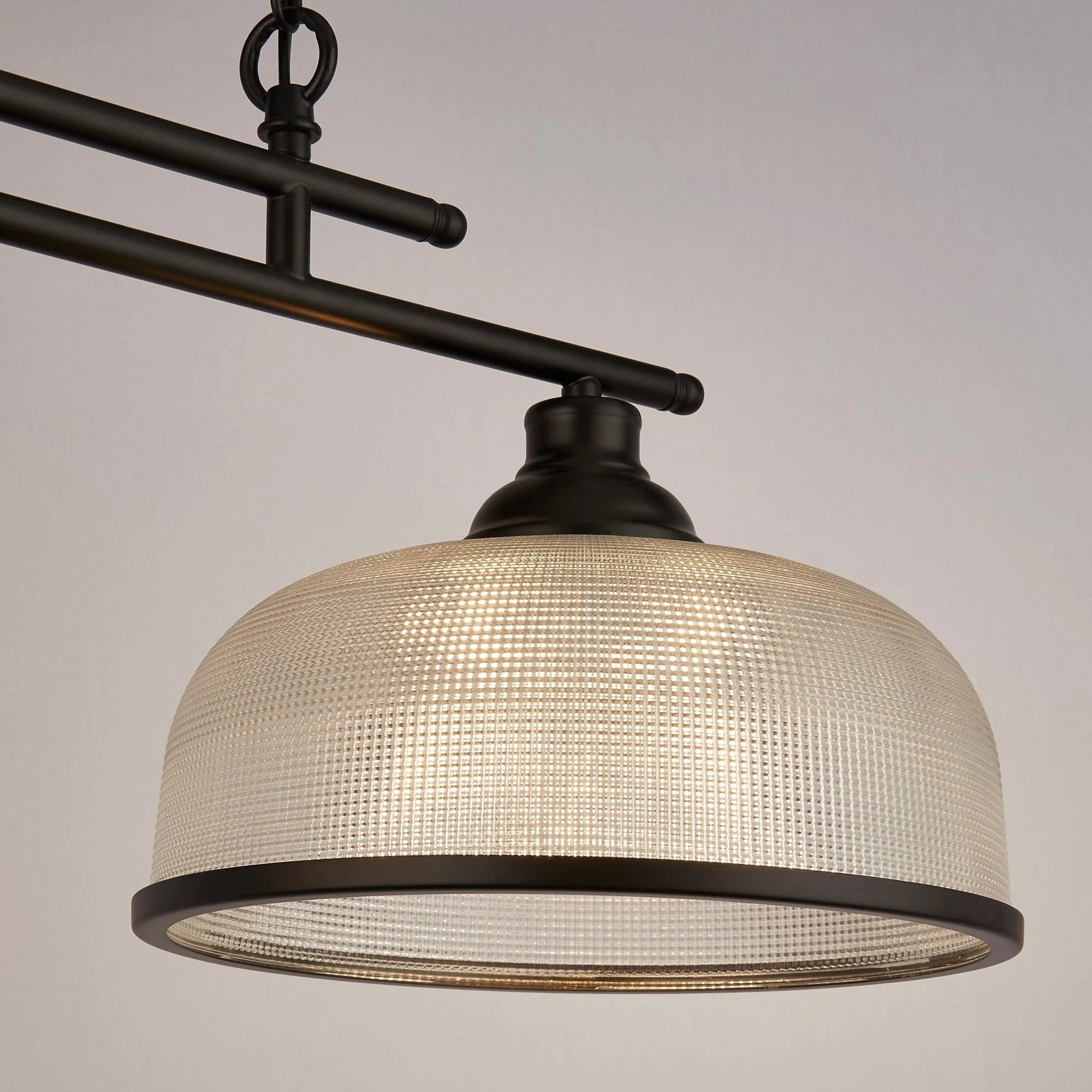 Highworth 2/3Lt Kitchen Light - Black Metal & Holophane Style Glass - Image 4