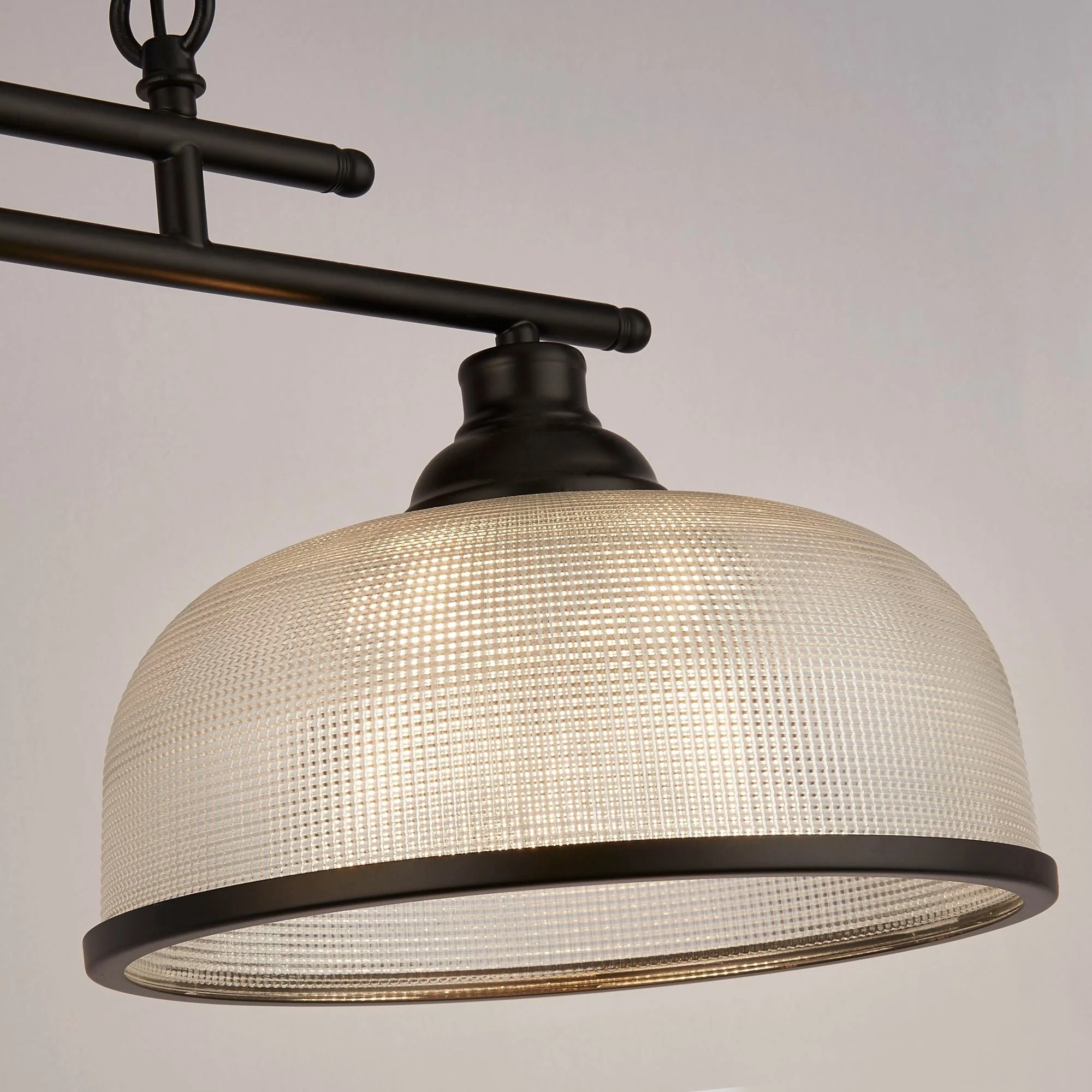 Highworth 2/3Lt Kitchen Light - Black Metal & Holophane Style Glass - Image 6