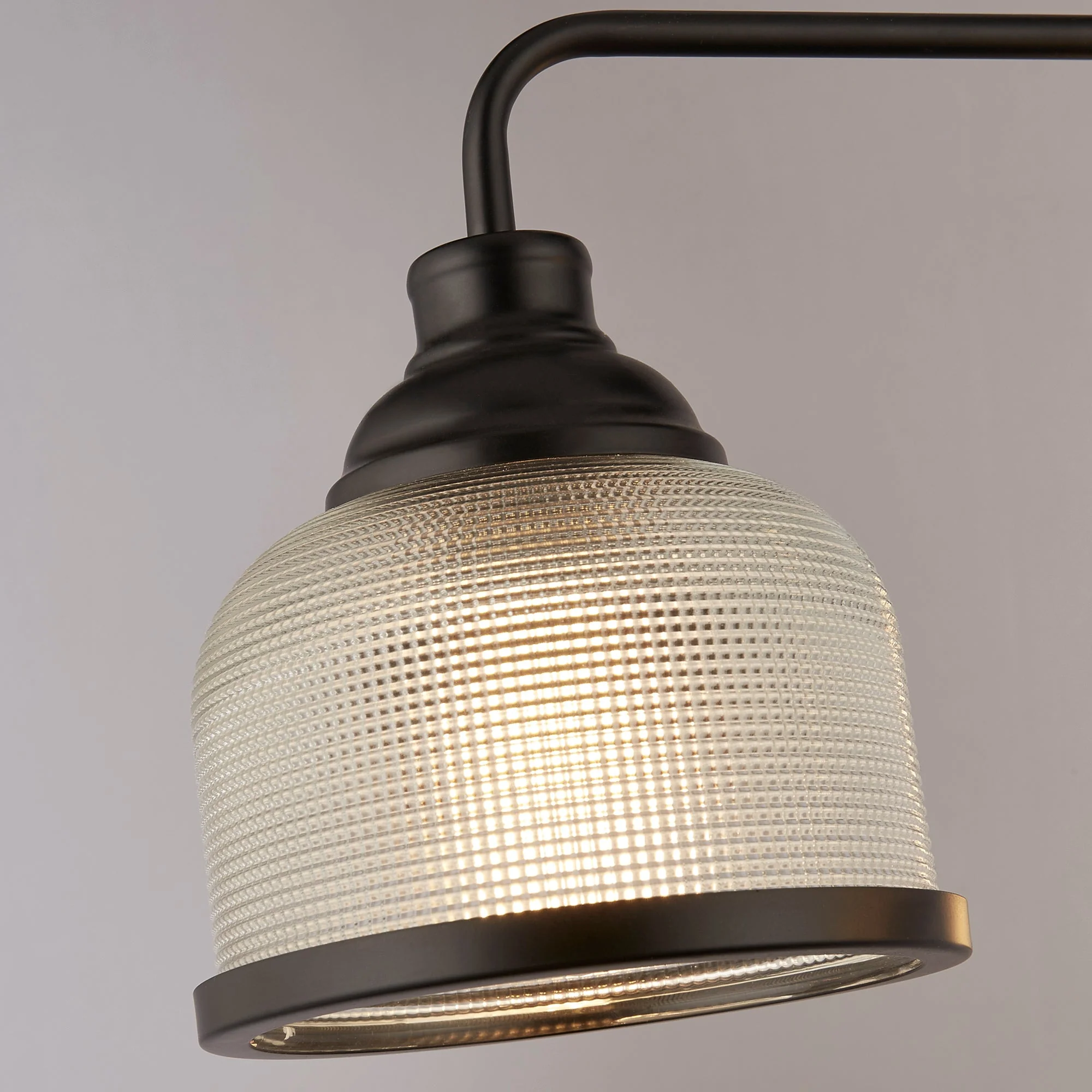 Highworth 3/5Lt Multi-Arm Pendant - Black Metal & Holophane Style Glass - Image 2