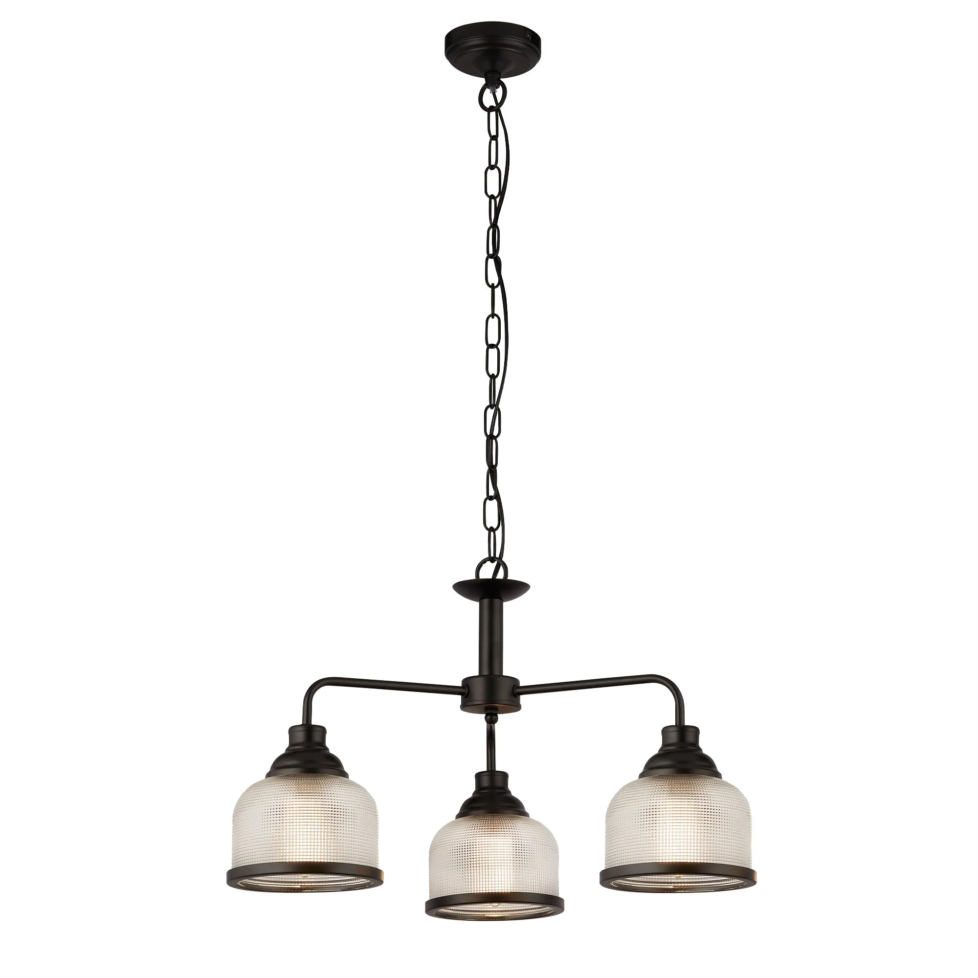Highworth 3/5Lt Multi-Arm Pendant - Black Metal & Holophane Style Glass - Image 5