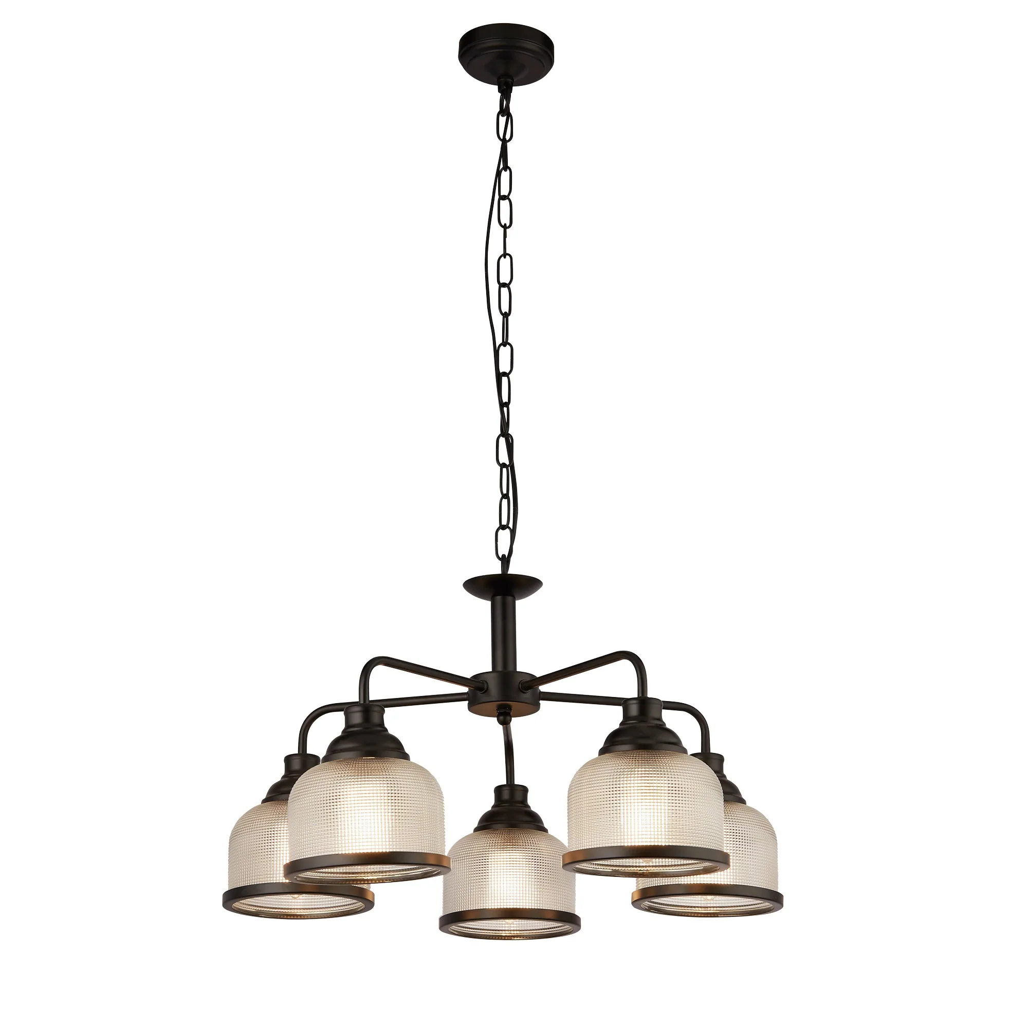 Highworth 3/5Lt Multi-Arm Pendant - Black Metal & Holophane Style Glass - Image 6