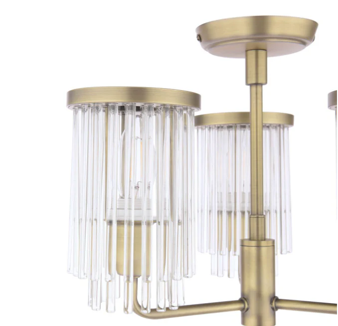 Hilcote 3 Light Semi-Flush Matt Antique Brass and Glass - Image 2