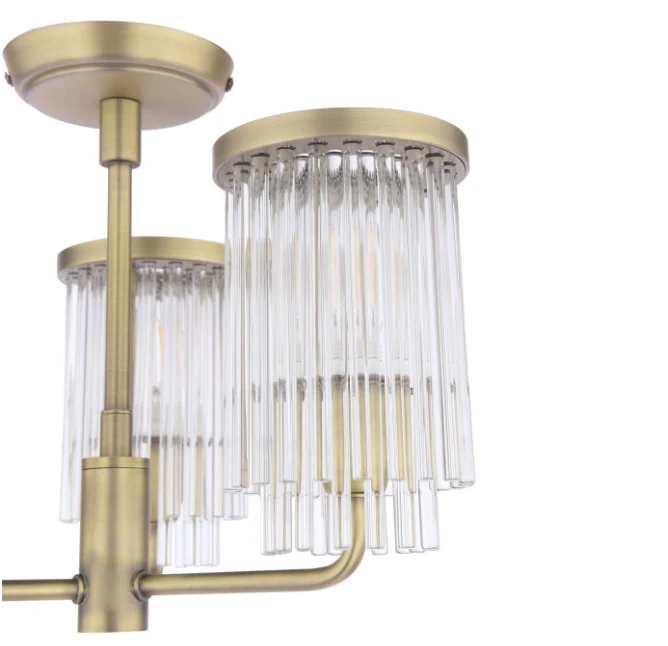 Hilcote 3 Light Semi-Flush Matt Antique Brass and Glass - Image 3