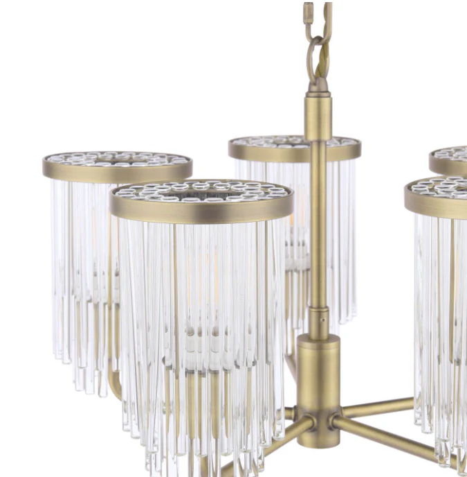 Hilcote 5 Light Armed Pendant Matt Antique Brass and Glass - Image 3