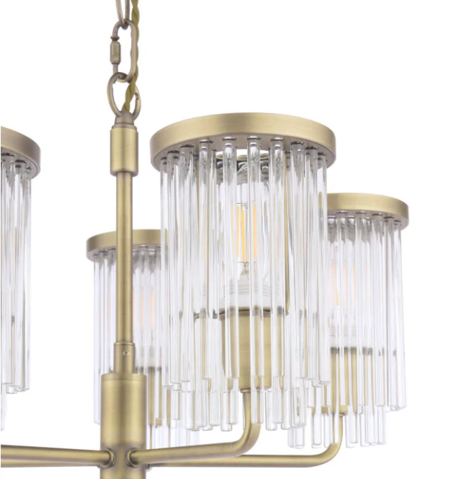 Hilcote 5 Light Armed Pendant Matt Antique Brass and Glass - Image 4