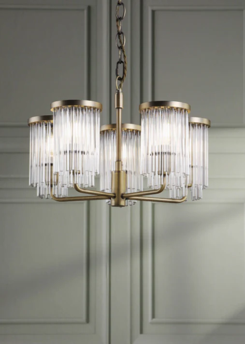 Hilcote 5 Light Armed Pendant Matt Antique Brass and Glass - Image 5