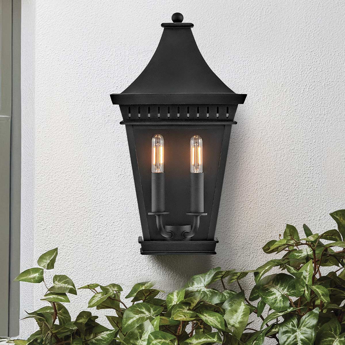 Hinkley Chapel Hill Outdoor Half Wall Lantern - Museum Black  IP44 E14 - Image 2