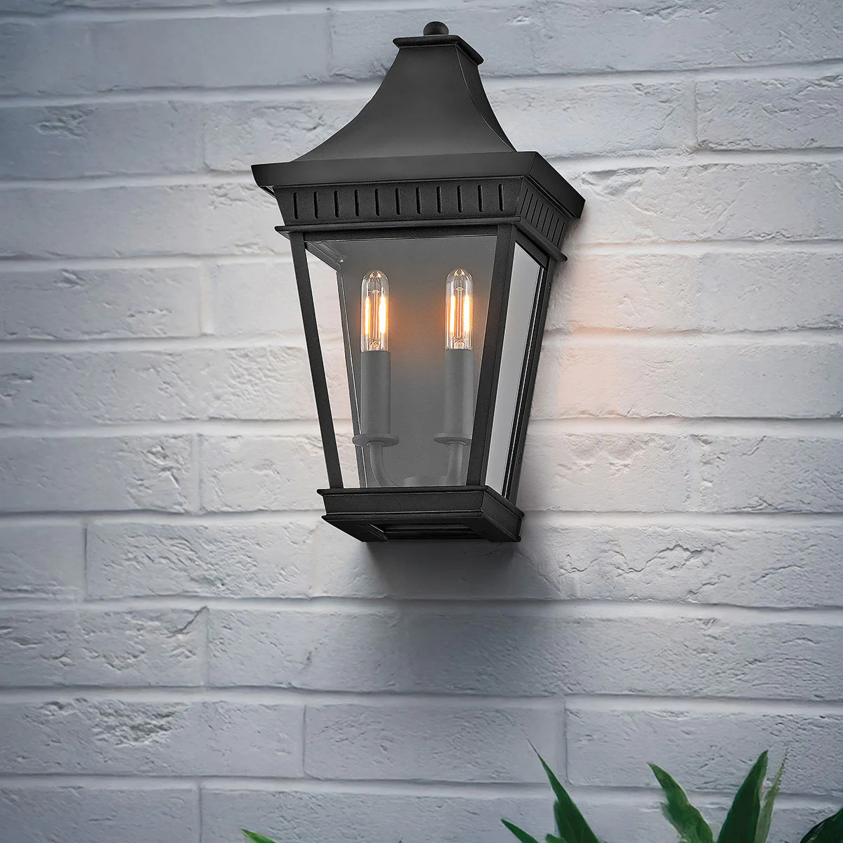 Hinkley Chapel Hill Outdoor Half Wall Lantern - Museum Black  IP44 E14 - Image 3