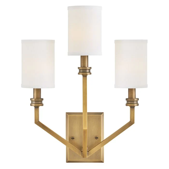 Hinkley Moore 3 lt Large Wall Light - Heritage Brass with Ivory Linen Shade - Image 5