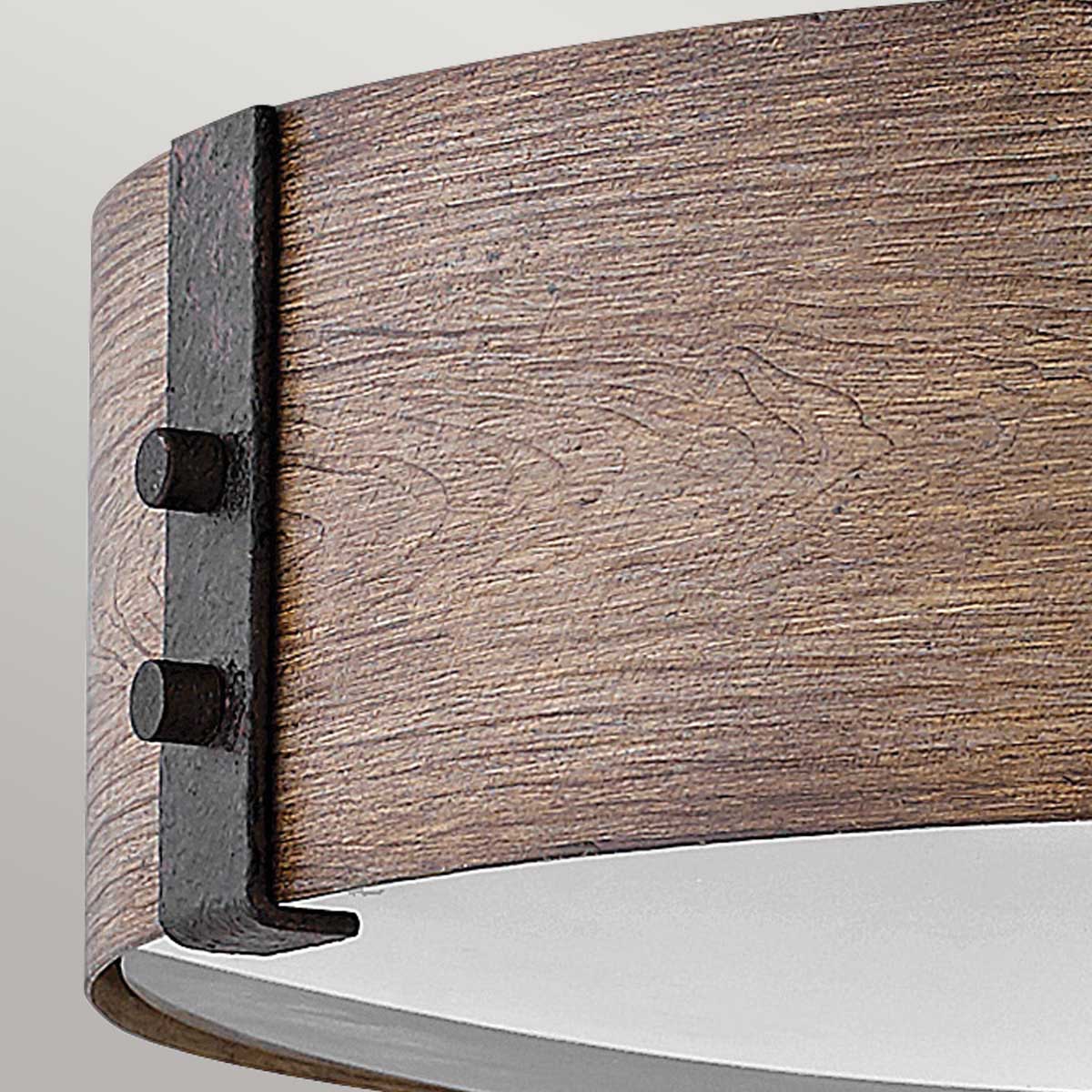 Hinkley Sawyer Flush Ceiling Light - Sequoia wood effect with rust Iron accents  IP44 E14 - Image 4