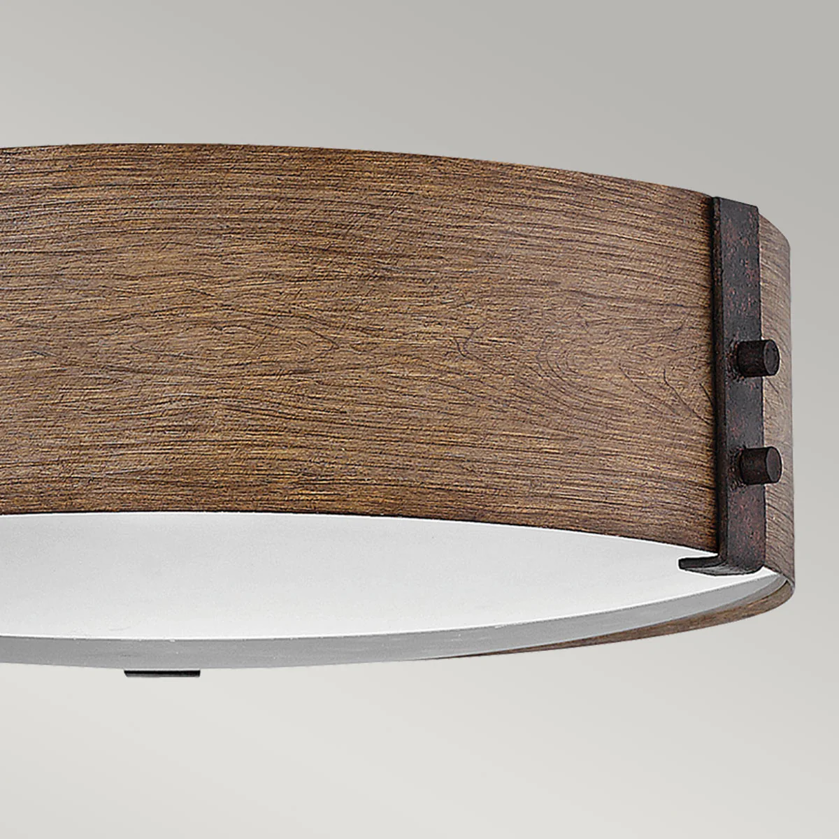 Hinkley Sawyer Flush Ceiling Light - Sequoia wood effect with rust Iron accents  IP44 E14 - Image 6