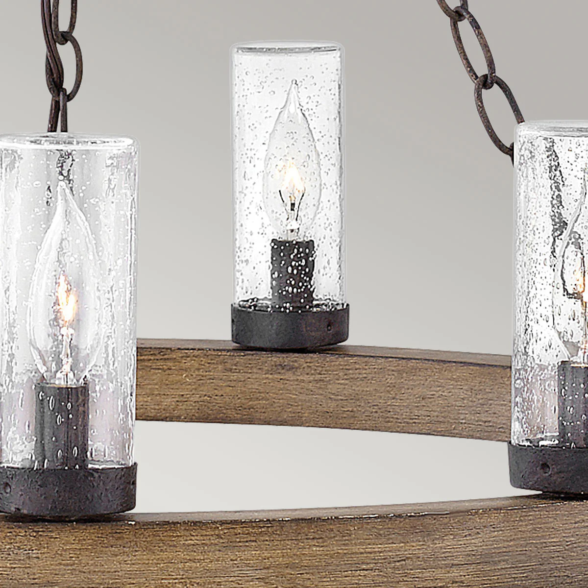 Hinkley Sawyer Exterior Chandelier - Sequoia Wood, Rust Iron, Seeded Glass - IP44 - Image 10
