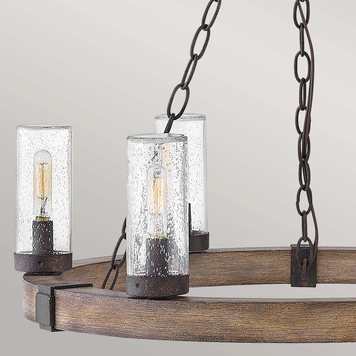 Hinkley Sawyer Exterior Chandelier - Sequoia Wood, Rust Iron, Seeded Glass - IP44 - Image 2