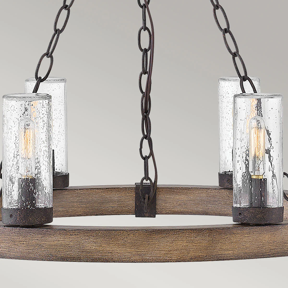 Hinkley Sawyer Exterior Chandelier - Sequoia Wood, Rust Iron, Seeded Glass - IP44 - Image 4