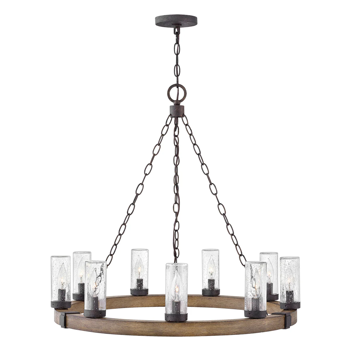 Hinkley Sawyer Exterior Chandelier - Sequoia Wood, Rust Iron, Seeded Glass - IP44 - Image 7