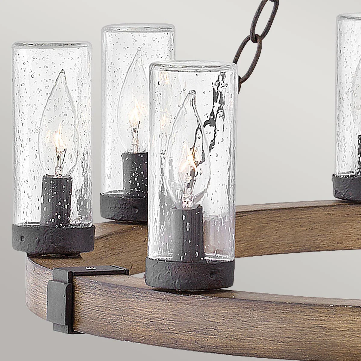Hinkley Sawyer Exterior Chandelier - Sequoia Wood, Rust Iron, Seeded Glass - IP44 - Image 8