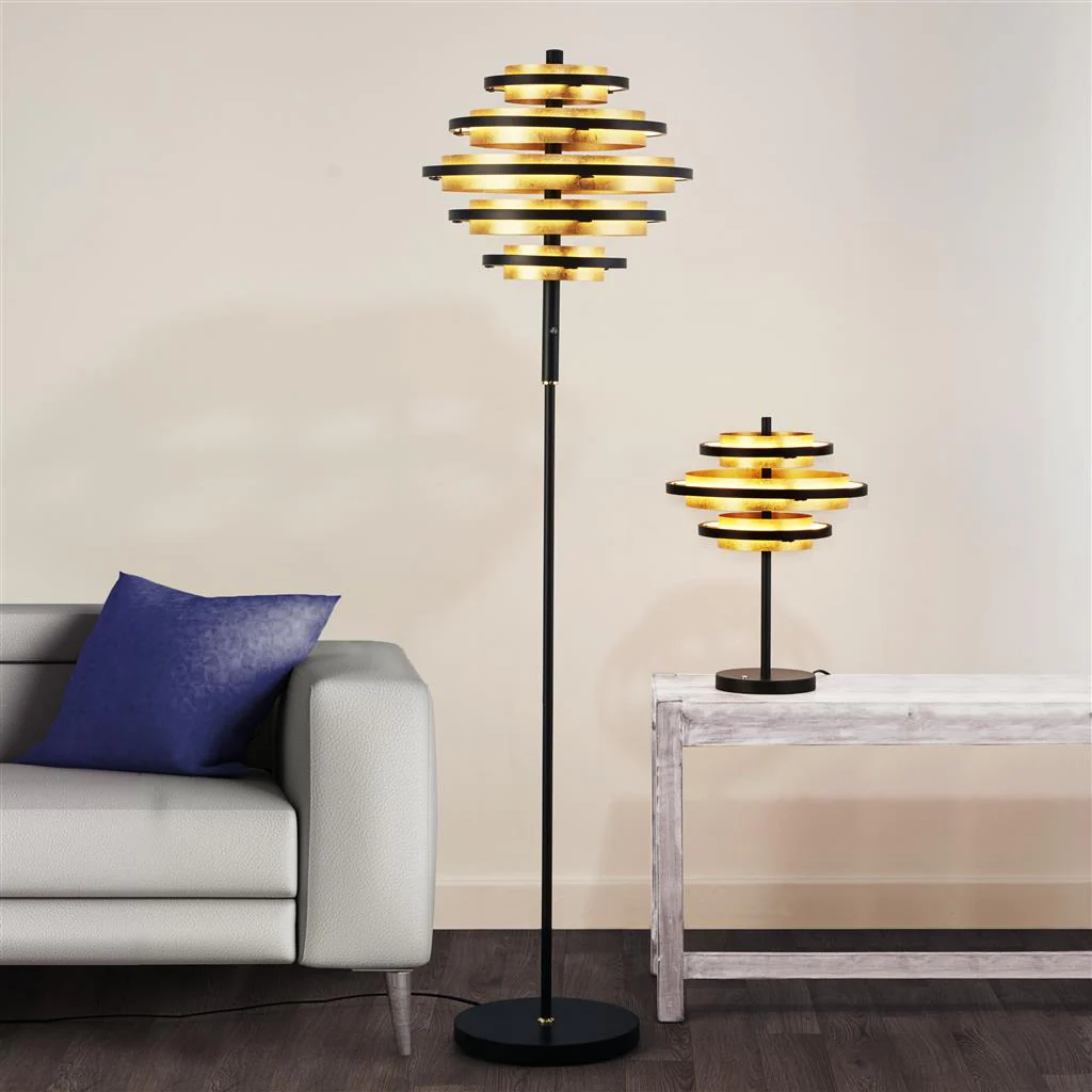 Hive 5Lt Floor Lamp - Black Metal & Gold Leaf Integrated LED - Image 5