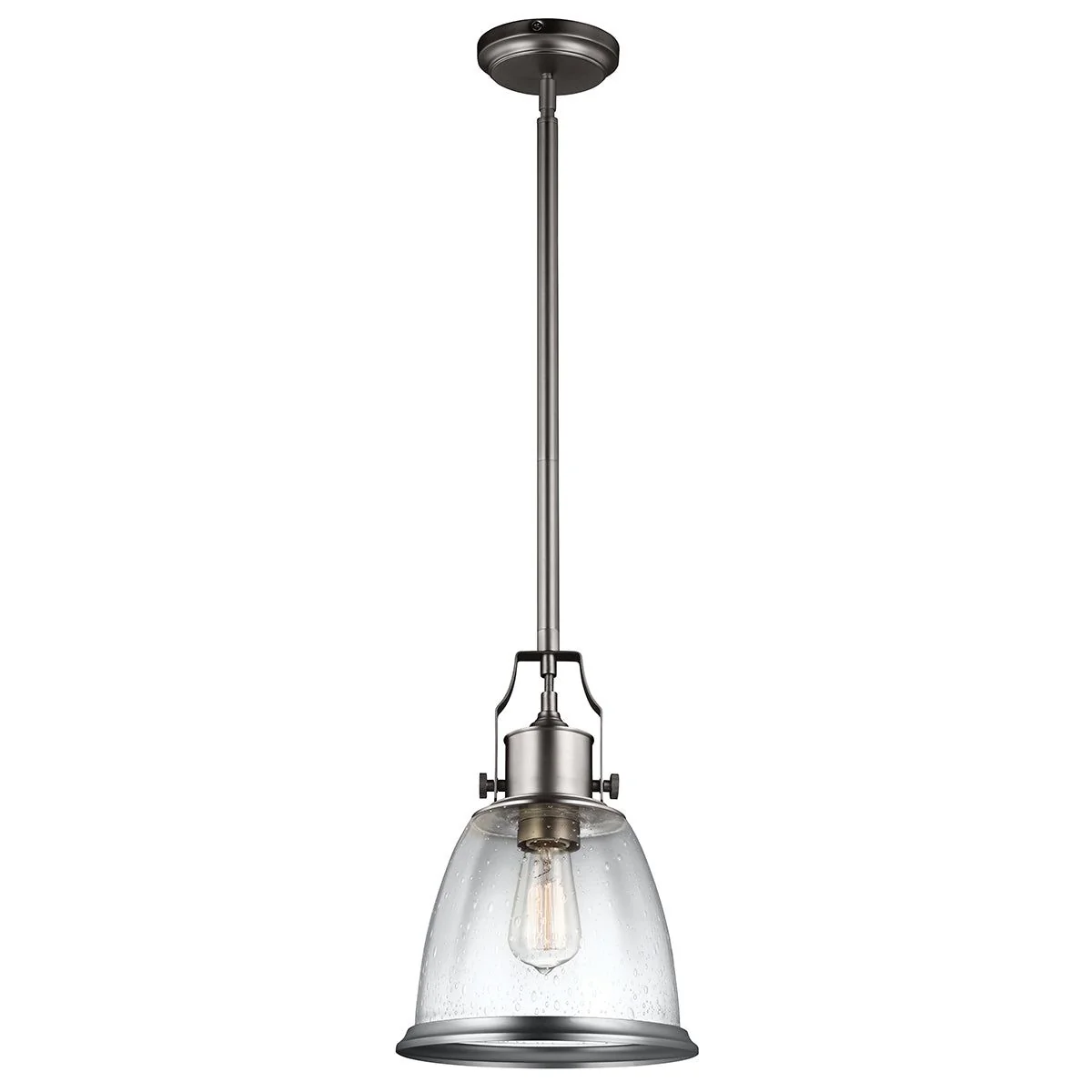 Hobson 1Lt Medium/Large Pendant Ceiling Light - Satin Nickel/Aged Brass Finish
