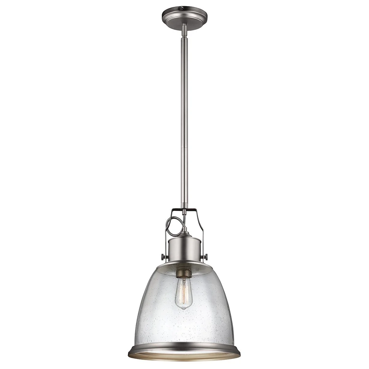 Hobson 1Lt Medium/Large Pendant Ceiling Light - Satin Nickel/Aged Brass Finish - Image 2
