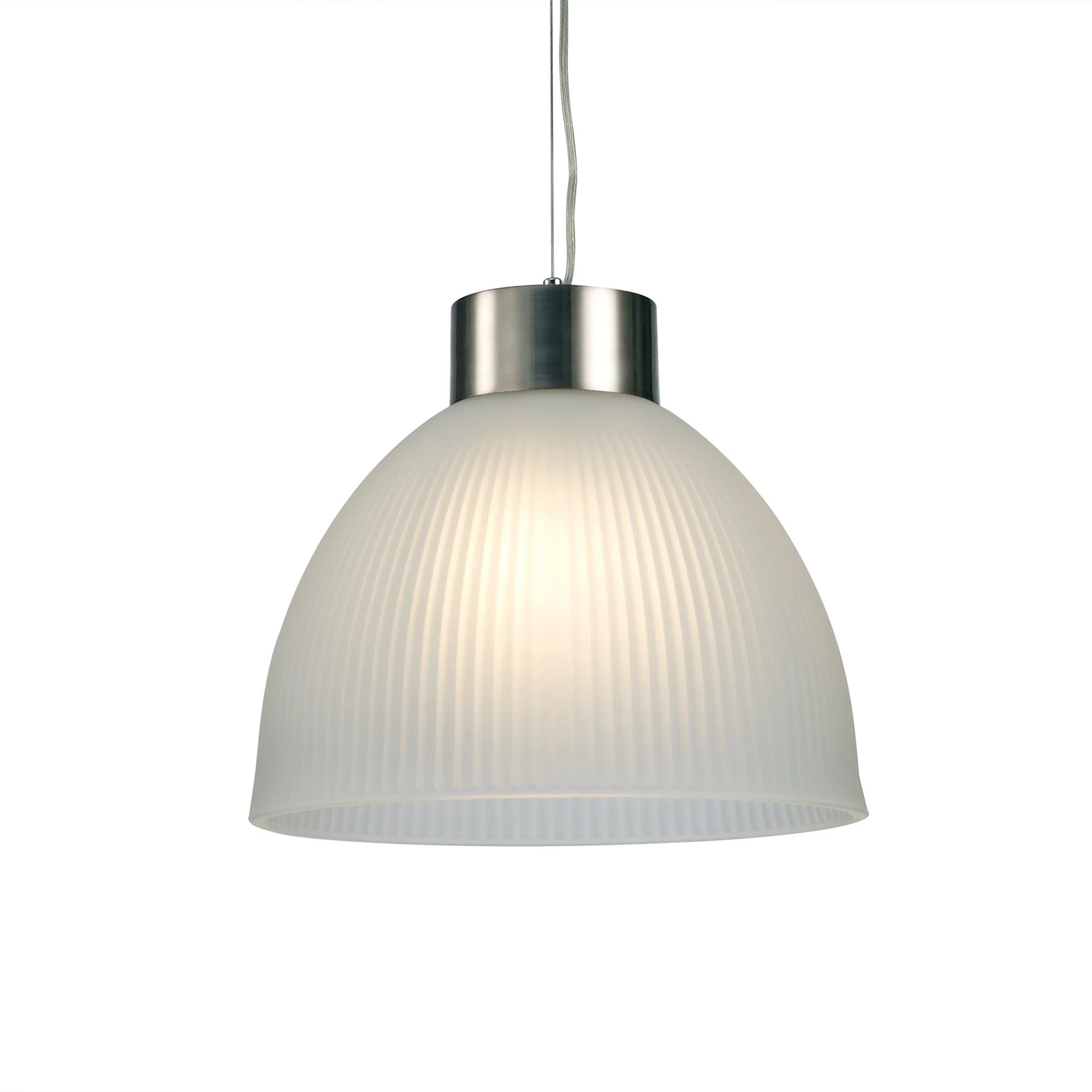 Hof Single Pendant 1 Light E27, Satin Nickel/ Frosted Ribbed Glass Shade - Image 3