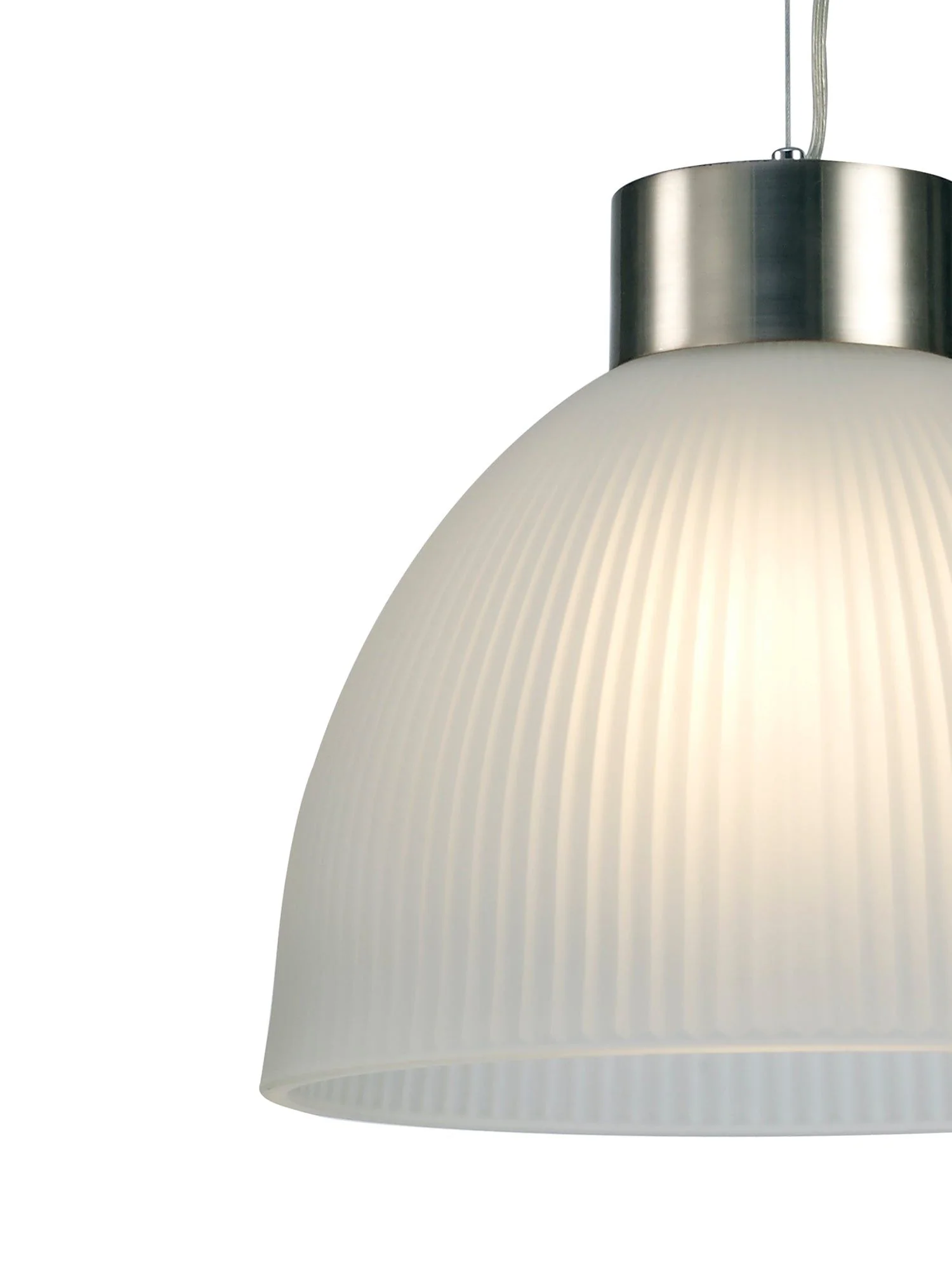 Hof Single Pendant 1 Light E27, Satin Nickel/ Frosted Ribbed Glass Shade - Image 4