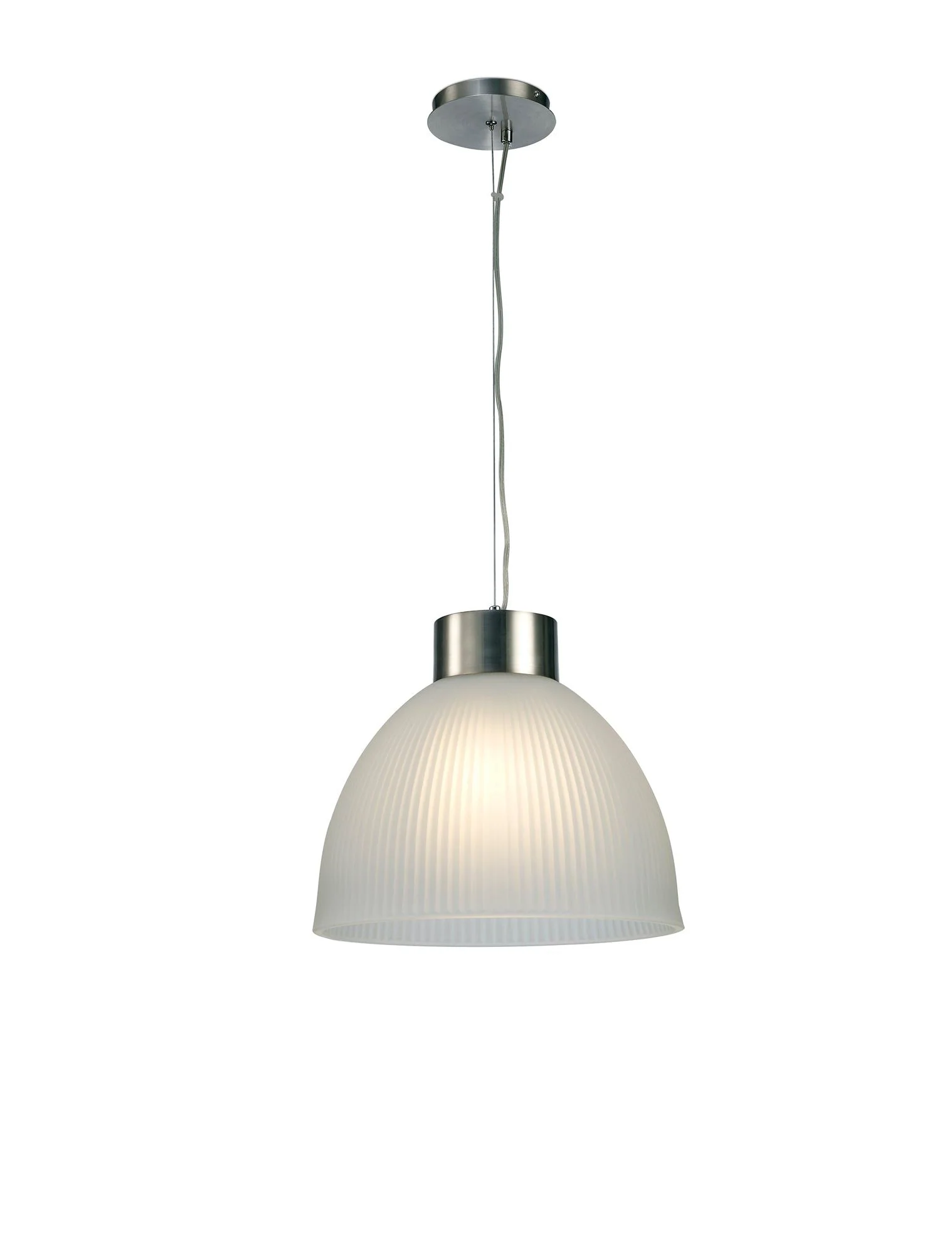 Hof Single Pendant 1 Light E27, Satin Nickel/ Frosted Ribbed Glass Shade - Image 5