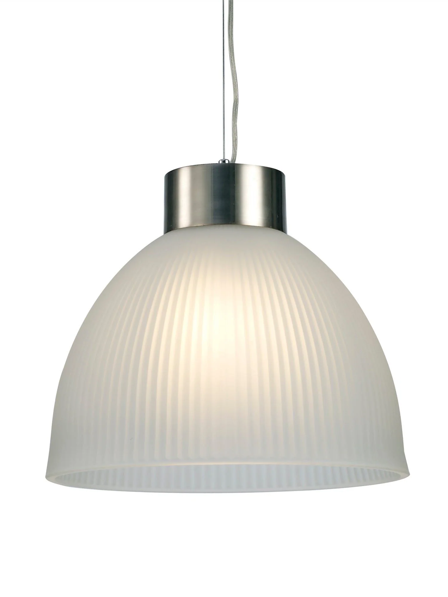 Hof Single Pendant 1 Light E27, Satin Nickel/ Frosted Ribbed Glass Shade - Image 7