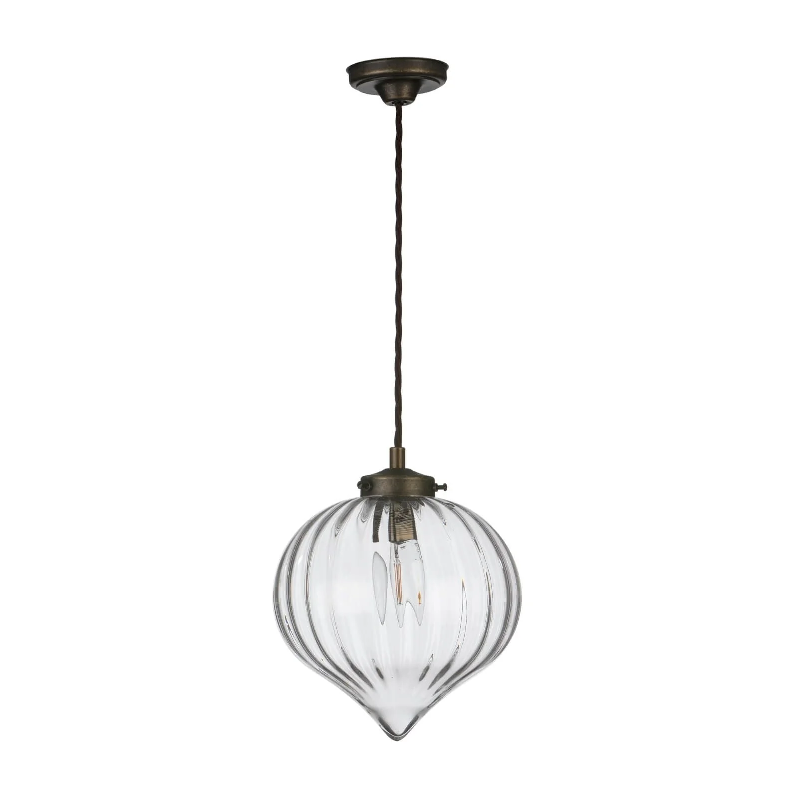 Holborn Ribbed Glass Single Pendant In Antique Brass - Image 2