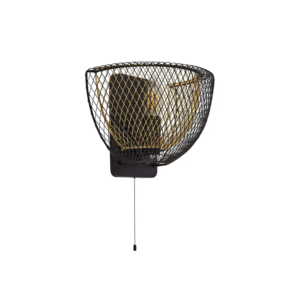 Honeycomb Wall Light - Black Metal & Gold Mesh - Image 5