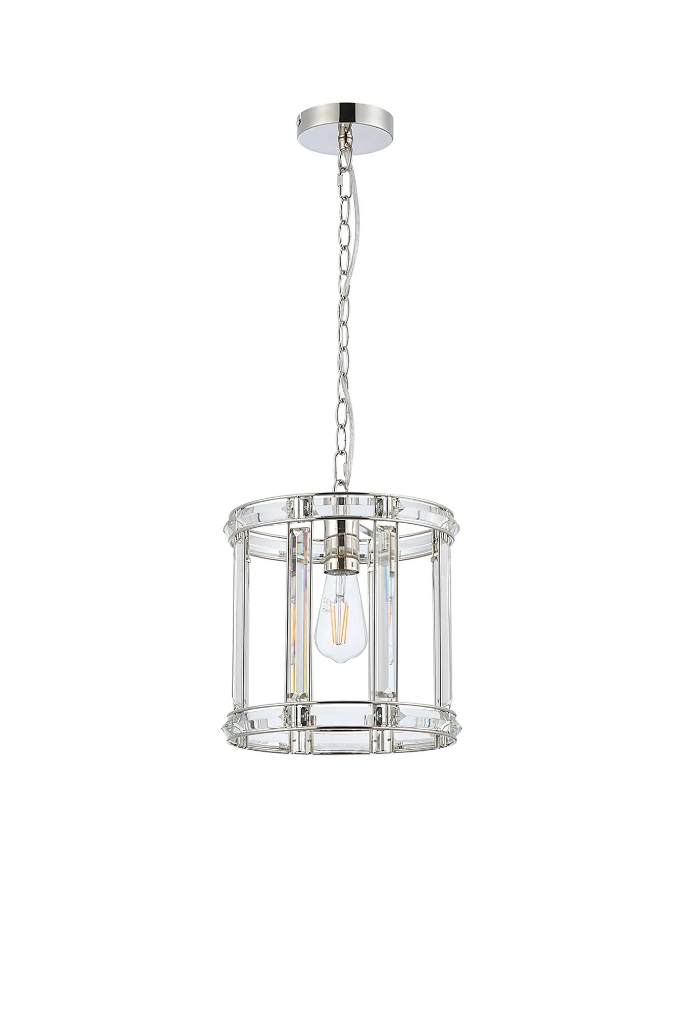 Hound Round Drum Pendant Light/Semi Flush Ceiling Light, 1 Light E27, Polished Nickel - Image 3