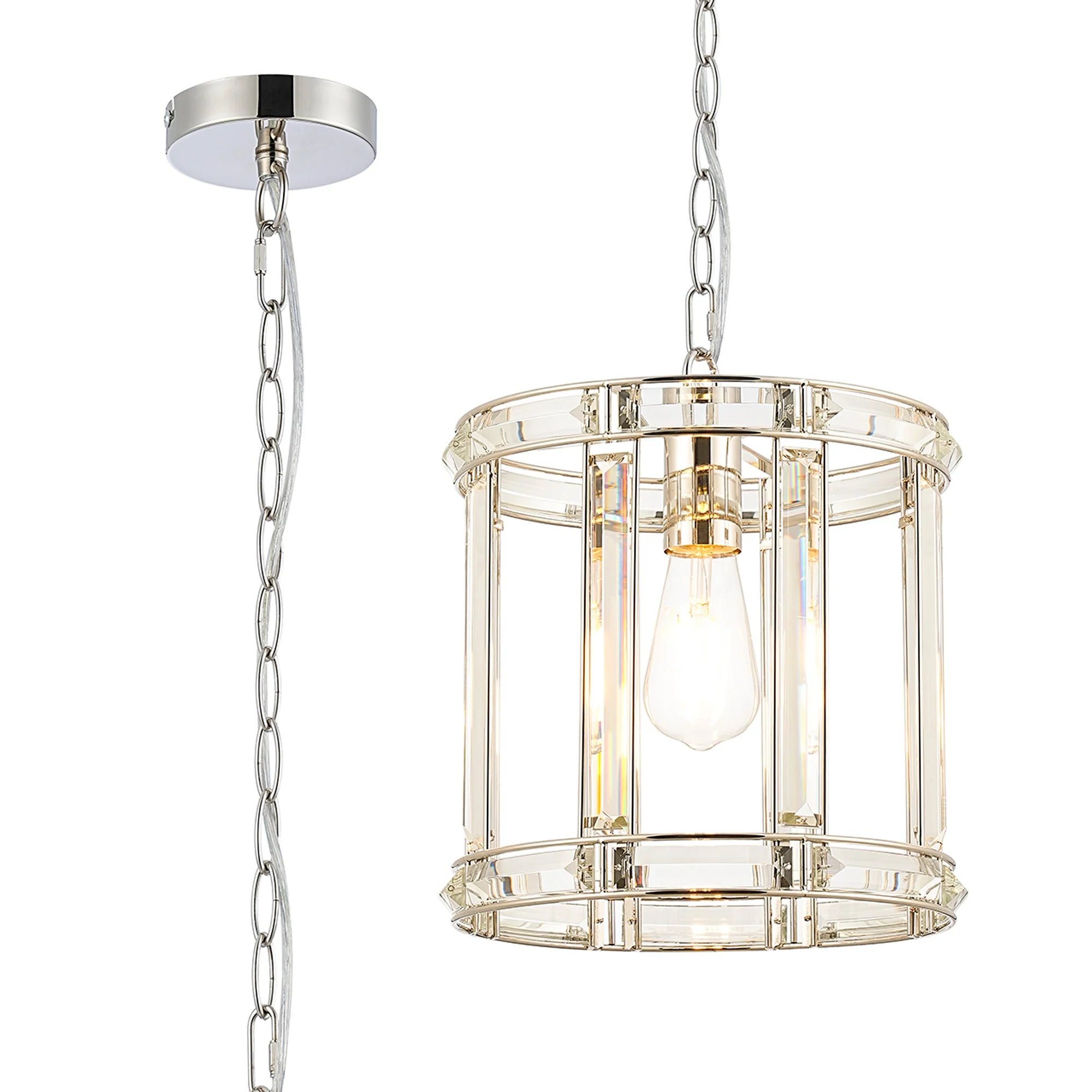 Hound Round Drum Pendant Light/Semi Flush Ceiling Light, 1 Light E27, Polished Nickel - Image 7