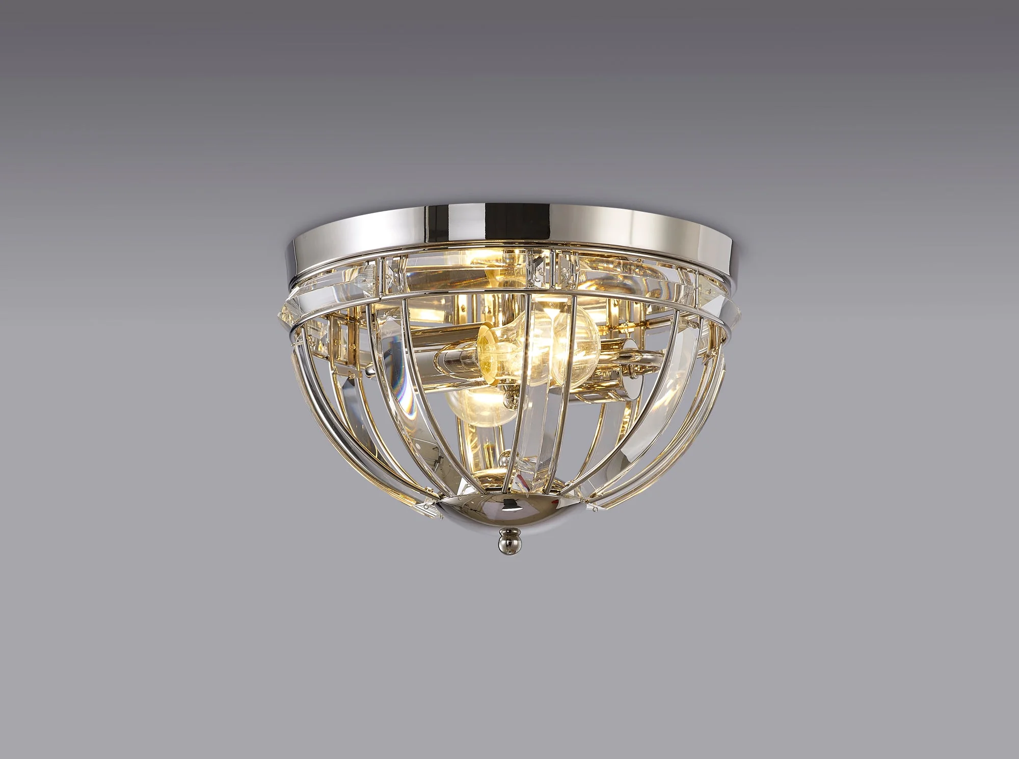 Hound Round Indoor Flush Ceiling Light, 2/3*E27, Polished Nickel - Image 2