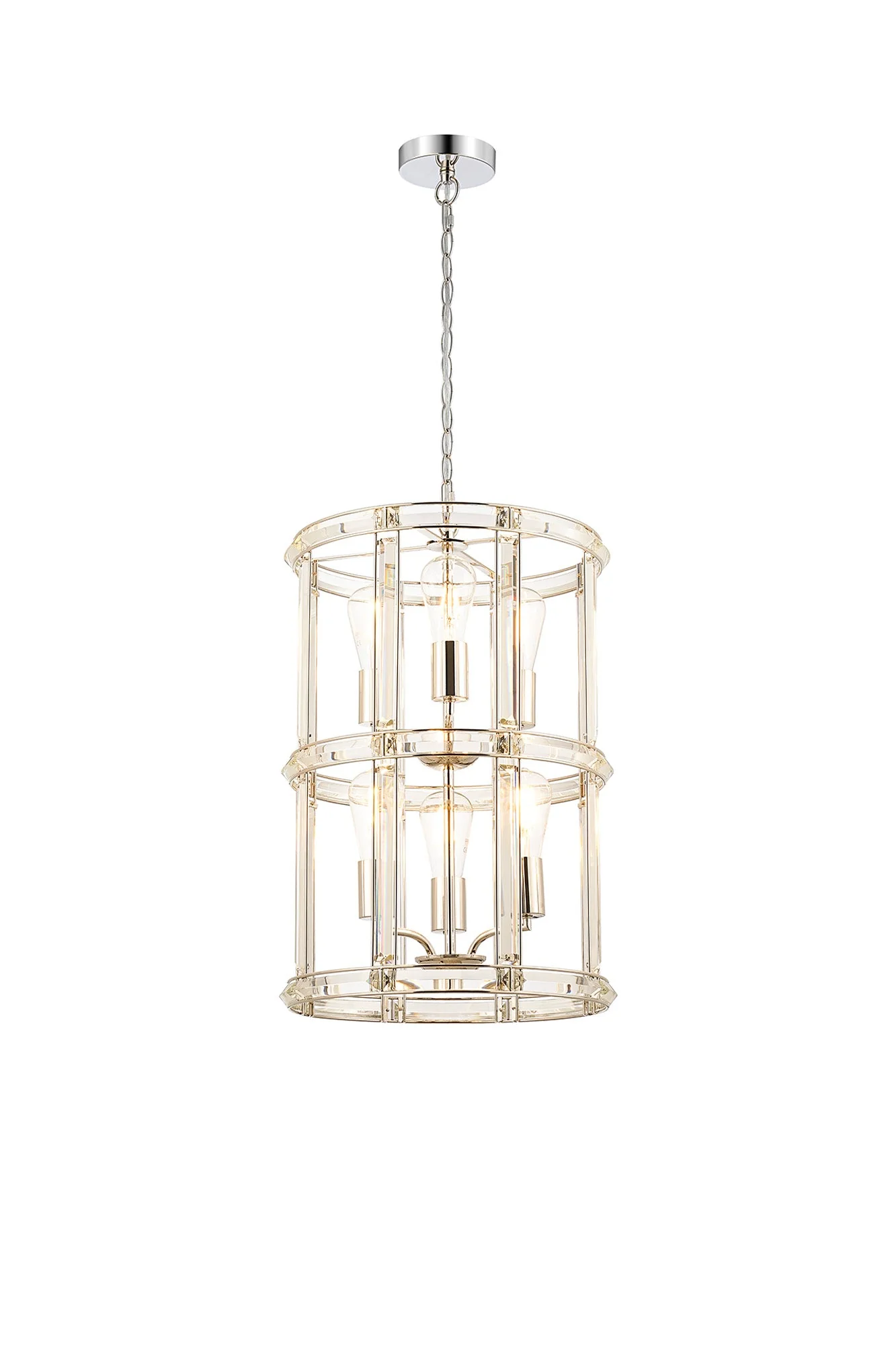 Hound Small/Medium Round Column Centre Ceiling Light, 6 Light, Polished Nickel - Image 12