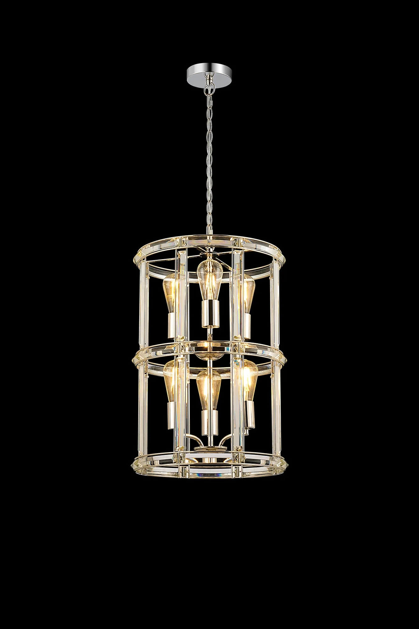 Hound Small/Medium Round Column Centre Ceiling Light, 6 Light, Polished Nickel - Image 2
